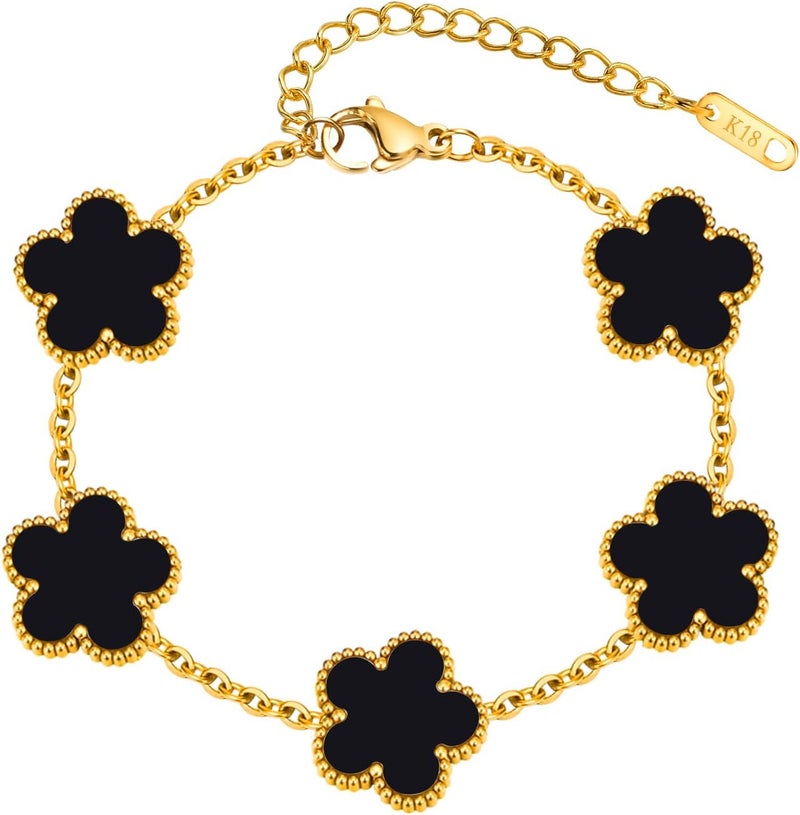 MPRAINBOW Women Gold Bracelets Jewelry Set - 18K Gold Plated Floral Bracelets,Stainless Steel Charm Bracelet Non-Tarnish,Adjustable lucky Chain Set Trendy Gift,Christmas Valentines Birthday Gifts for Girlfriend - Image 1